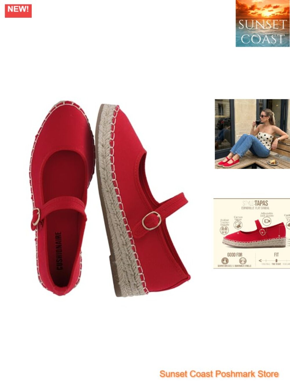 Cushionaire Tapas Canvas Mary Jane Flat Espadrilles Cushioned Comfort Closed